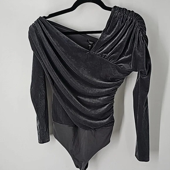 Express Gray Velvet Bodysuit - Picture 2 of 6